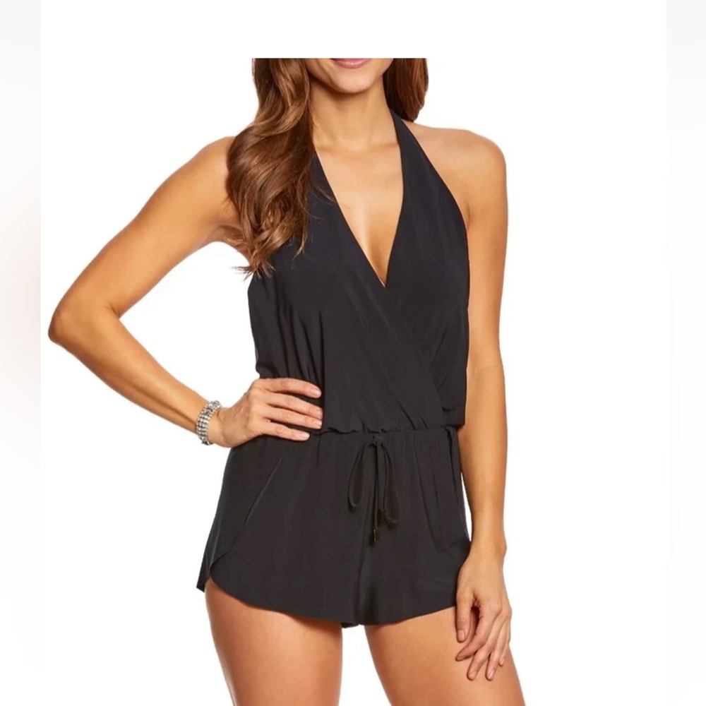 Magicsuit Bianca One Piece Suit Halter Romper Swimsuit Black tummy control SZ 22